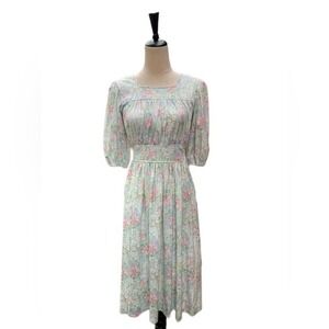 Vintage Toni Todd Floral Midi Dress | Cottagecore Feminine Pastel Puff Sleeve‎
